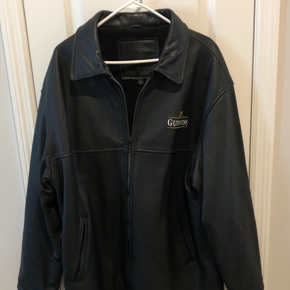 Guinness Men's XL Unisex Black Leather Jacket ‘90s w/ Stormtech Lining